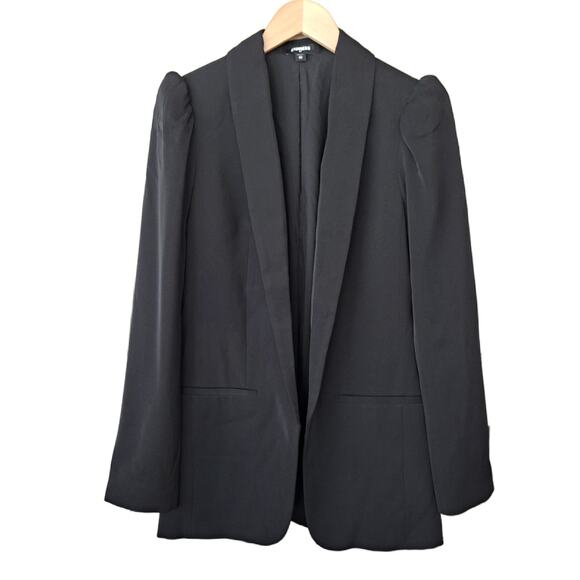 Express Black Puff Sleeve Jacket Boyfriend Blazer Size XS Open Front - Picture 10 of 11